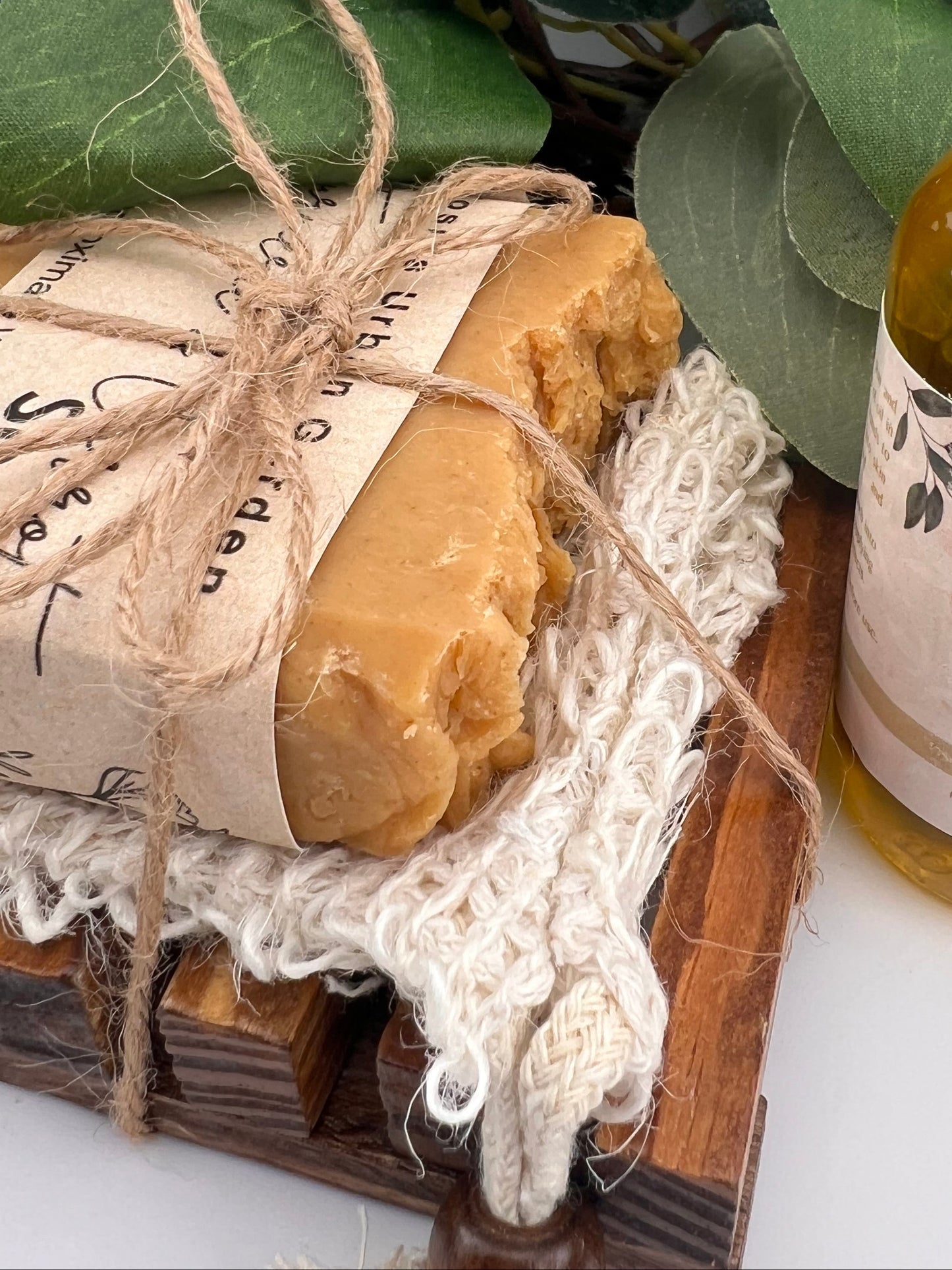 Luxury Soap Gift Set | Wooden Tray + Exfoliating Bag